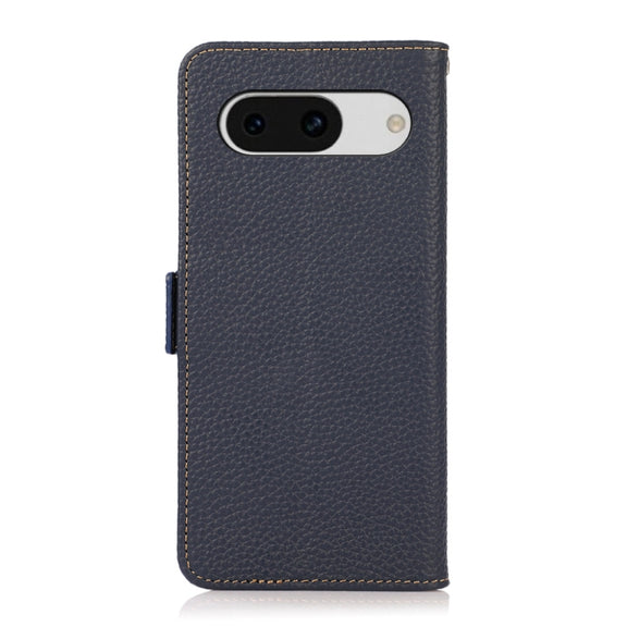 For Google Pixel 8a KHAZNEH Side-Magnetic Litchi Genuine Leather RFID Phone Case(Blue)