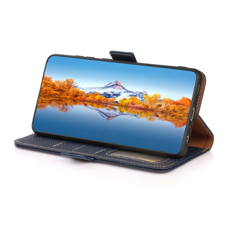 For Google Pixel 8a KHAZNEH Side-Magnetic Litchi Genuine Leather RFID Phone Case(Blue)