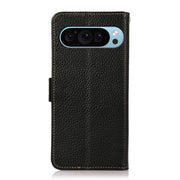 For Google Pixel 9 KHAZNEH Side-Magnetic Litchi Genuine Leather RFID Phone Case(Black)