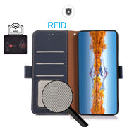 For Google Pixel 9 KHAZNEH Side-Magnetic Litchi Genuine Leather RFID Phone Case(Blue)
