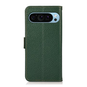 For Google Pixel 9 KHAZNEH Side-Magnetic Litchi Genuine Leather RFID Phone Case(Green)