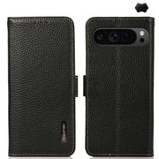 For Google Pixel 9 Pro KHAZNEH Side-Magnetic Litchi Genuine Leather RFID Phone Case(Black)