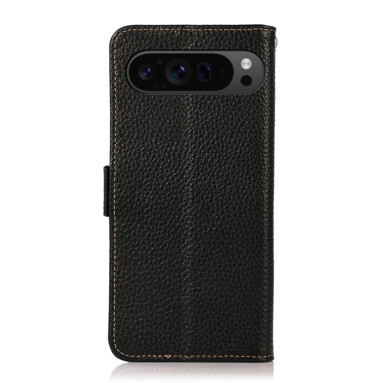 For Google Pixel 9 Pro KHAZNEH Side-Magnetic Litchi Genuine Leather RFID Phone Case(Black)
