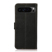 For Google Pixel 9 Pro KHAZNEH Side-Magnetic Litchi Genuine Leather RFID Phone Case(Black)