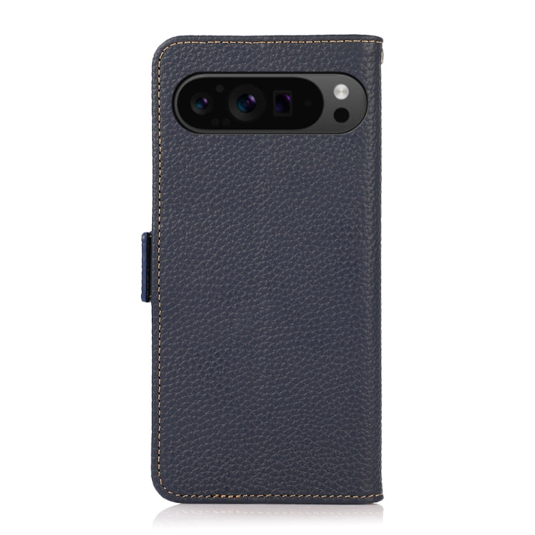 For Google Pixel 9 Pro KHAZNEH Side-Magnetic Litchi Genuine Leather RFID Phone Case(Blue)