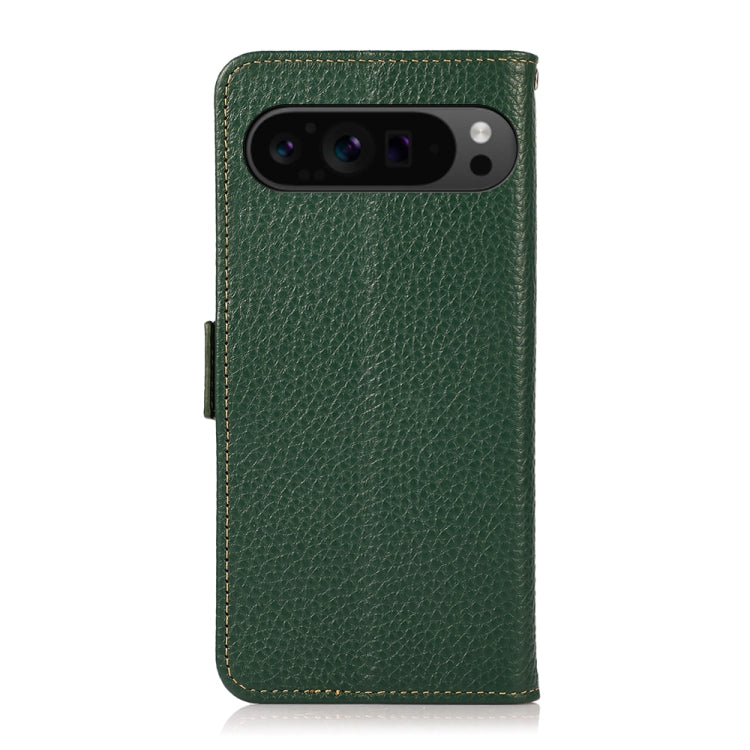 For Google Pixel 9 Pro KHAZNEH Side-Magnetic Litchi Genuine Leather RFID Phone Case(Green)