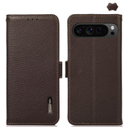 For Google Pixel 9 Pro KHAZNEH Side-Magnetic Litchi Genuine Leather RFID Phone Case(Brown)