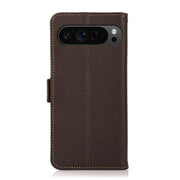 For Google Pixel 9 Pro KHAZNEH Side-Magnetic Litchi Genuine Leather RFID Phone Case(Brown)