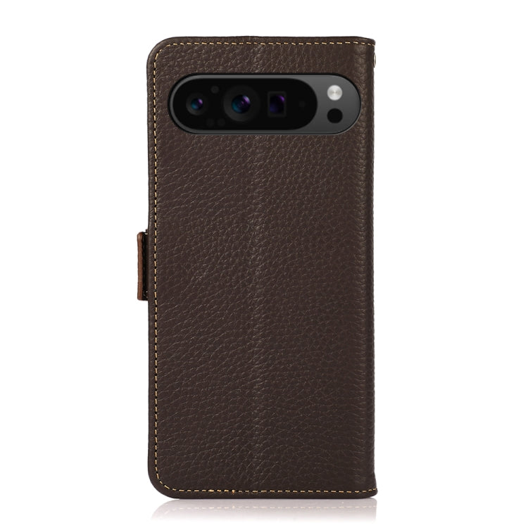 For Google Pixel 9 Pro KHAZNEH Side-Magnetic Litchi Genuine Leather RFID Phone Case(Brown)