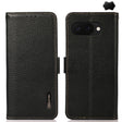 For Google Pixel 9a KHAZNEH Side-Magnetic Litchi Genuine Leather RFID Phone Case(Black) - Google Cases by PMC TechLife | Online Shopping South Africa | PMC TechLife | Buy Now Pay Later Mobicred