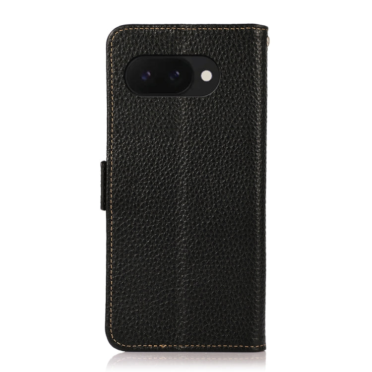 For Google Pixel 9a KHAZNEH Side-Magnetic Litchi Genuine Leather RFID Phone Case(Black)