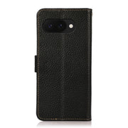 For Google Pixel 9a KHAZNEH Side-Magnetic Litchi Genuine Leather RFID Phone Case(Black)