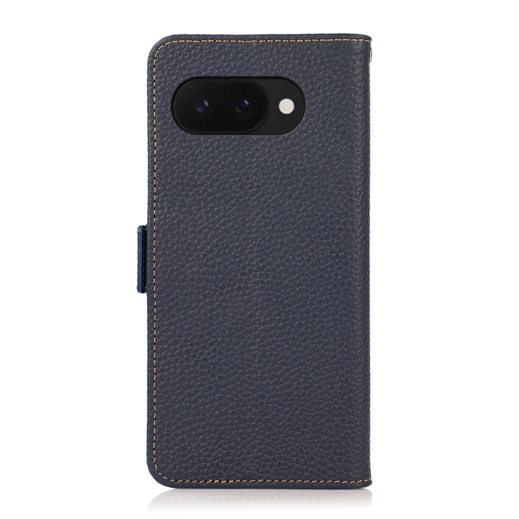 For Google Pixel 9a KHAZNEH Side-Magnetic Litchi Genuine Leather RFID Phone Case(Blue)