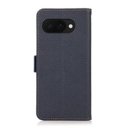 For Google Pixel 9a KHAZNEH Side-Magnetic Litchi Genuine Leather RFID Phone Case(Blue)