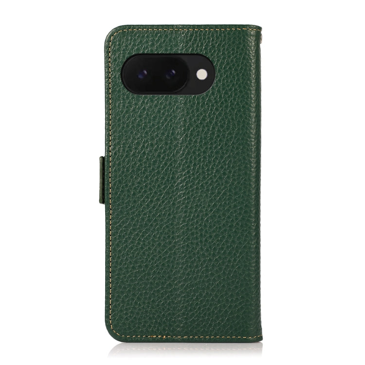 For Google Pixel 9a KHAZNEH Side-Magnetic Litchi Genuine Leather RFID Phone Case(Green)