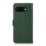 For Google Pixel 9a KHAZNEH Side-Magnetic Litchi Genuine Leather RFID Phone Case(Green)