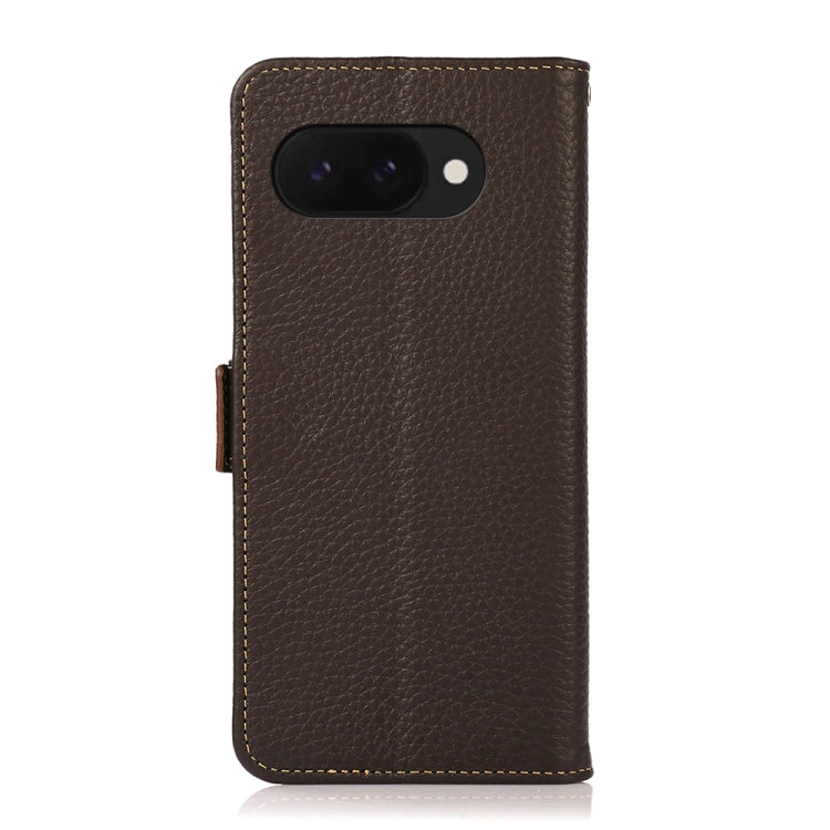For Google Pixel 9a KHAZNEH Side-Magnetic Litchi Genuine Leather RFID Phone Case(Brown)