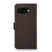 For Google Pixel 9a KHAZNEH Side-Magnetic Litchi Genuine Leather RFID Phone Case(Brown)