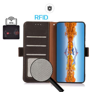 For Google Pixel 9a KHAZNEH Side-Magnetic Litchi Genuine Leather RFID Phone Case(Brown)