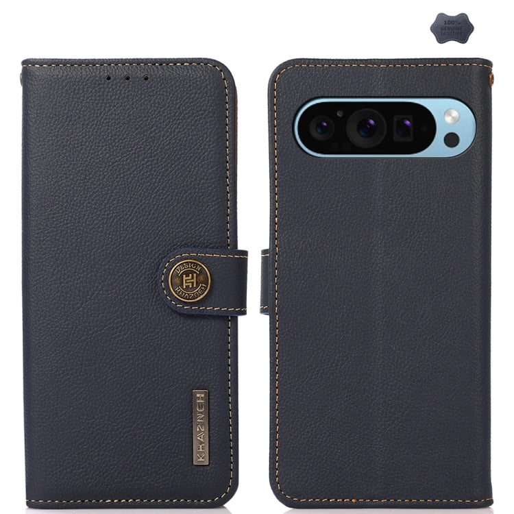 For Google Pixel 9 KHAZNEH Custer Genuine Leather RFID Phone Case(Blue)