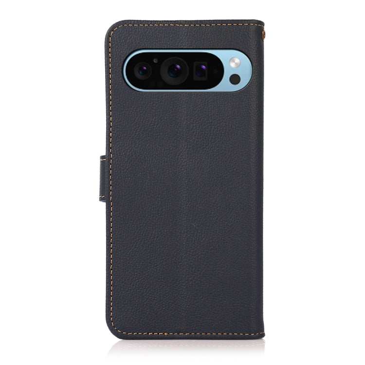 For Google Pixel 9 KHAZNEH Custer Genuine Leather RFID Phone Case(Blue)