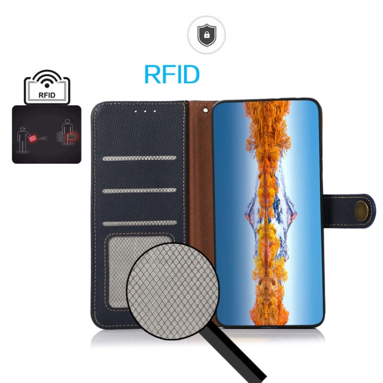 For Google Pixel 9 KHAZNEH Custer Genuine Leather RFID Phone Case(Blue)