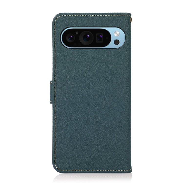 For Google Pixel 9 KHAZNEH Custer Genuine Leather RFID Phone Case(Green)