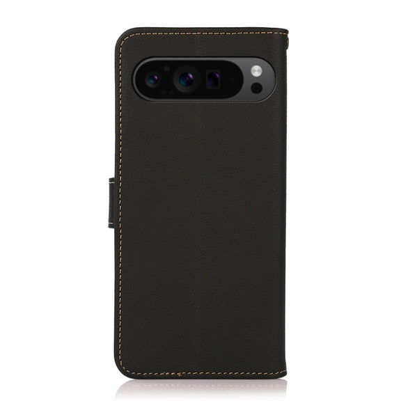 For Google Pixel 9 Pro KHAZNEH Custer Genuine Leather RFID Phone Case(Black)