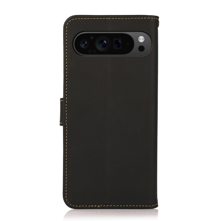 For Google Pixel 9 Pro KHAZNEH Custer Genuine Leather RFID Phone Case(Black)