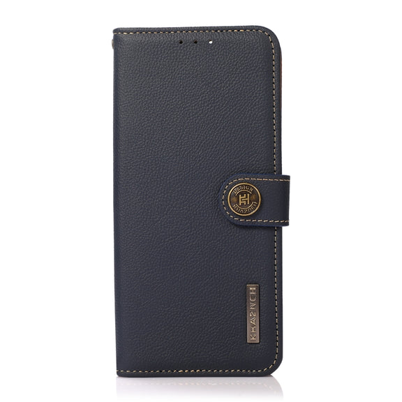 For Google Pixel 9 Pro KHAZNEH Custer Genuine Leather RFID Phone Case(Blue)