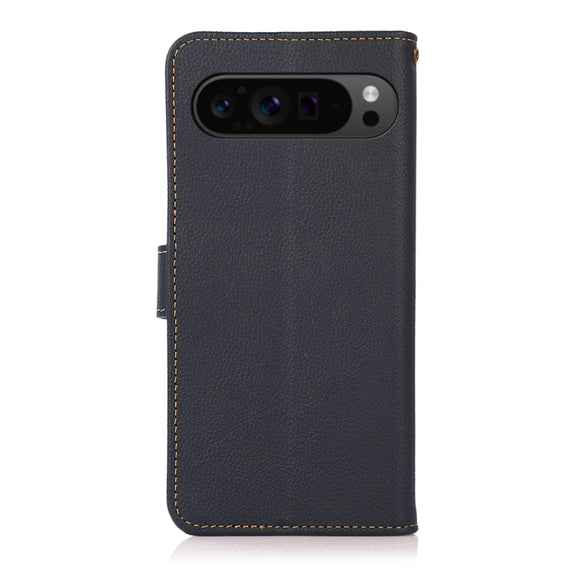 For Google Pixel 9 Pro KHAZNEH Custer Genuine Leather RFID Phone Case(Blue)