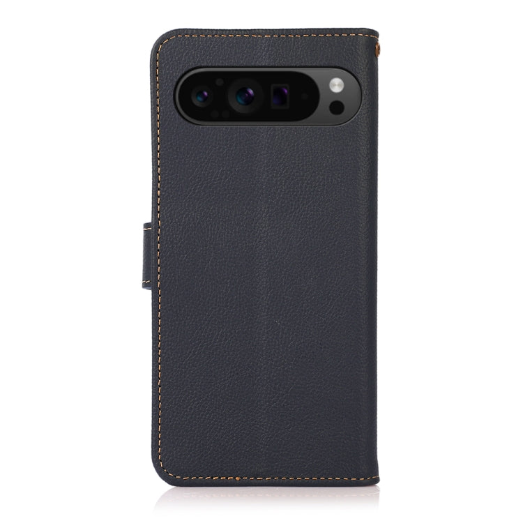 For Google Pixel 9 Pro KHAZNEH Custer Genuine Leather RFID Phone Case(Blue)