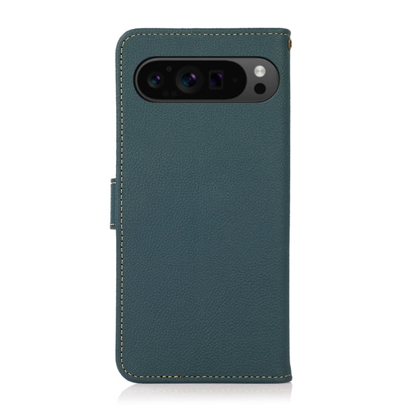 For Google Pixel 9 Pro KHAZNEH Custer Genuine Leather RFID Phone Case(Green)