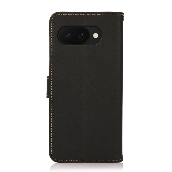 For Google Pixel 9a KHAZNEH Custer Genuine Leather RFID Phone Case(Black)