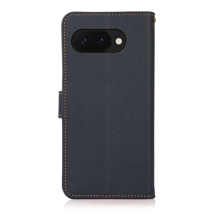 For Google Pixel 9a KHAZNEH Custer Genuine Leather RFID Phone Case(Blue)