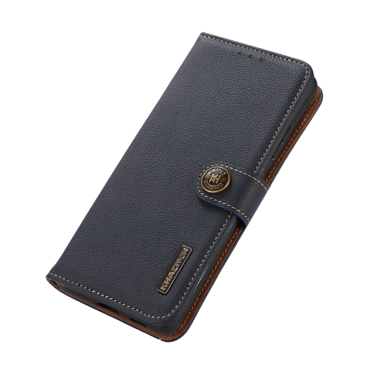 For Google Pixel 9a KHAZNEH Custer Genuine Leather RFID Phone Case(Blue)