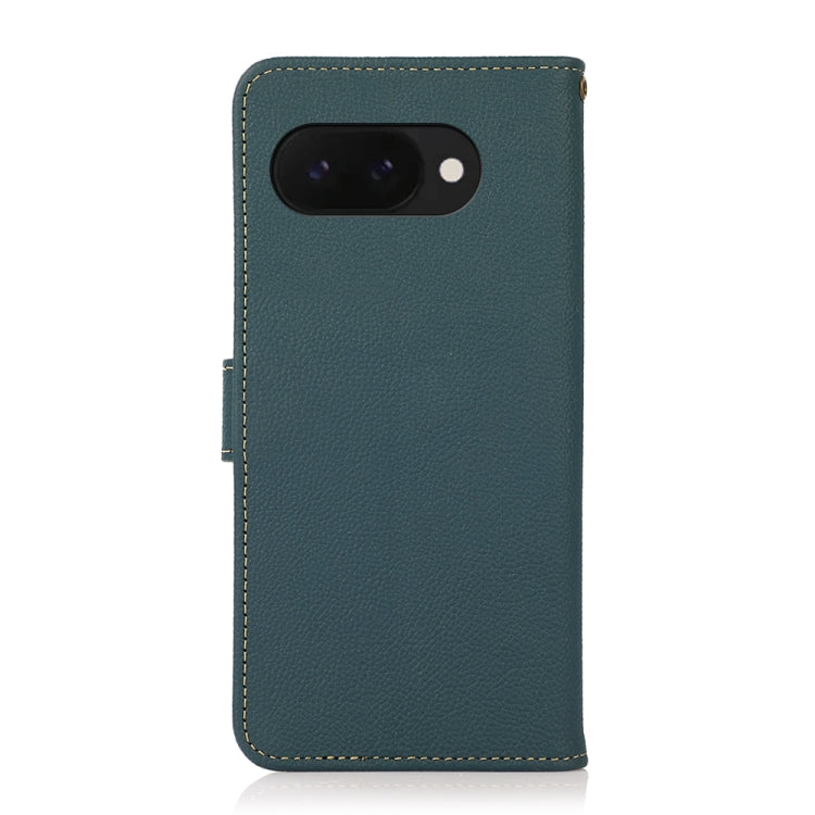 For Google Pixel 9a KHAZNEH Custer Genuine Leather RFID Phone Case(Green)