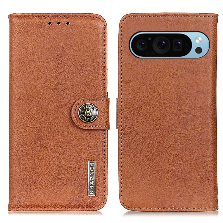 For Google Pixel 9 KHAZNEH Cowhide Texture Horizontal Flip Leather Phone Case(Brown)