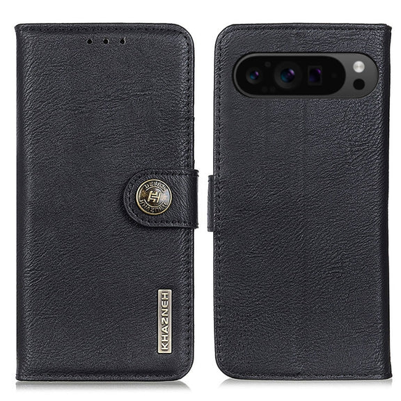 For Google Pixel 9 Pro KHAZNEH Cowhide Texture Horizontal Flip Leather Phone Case(Black)