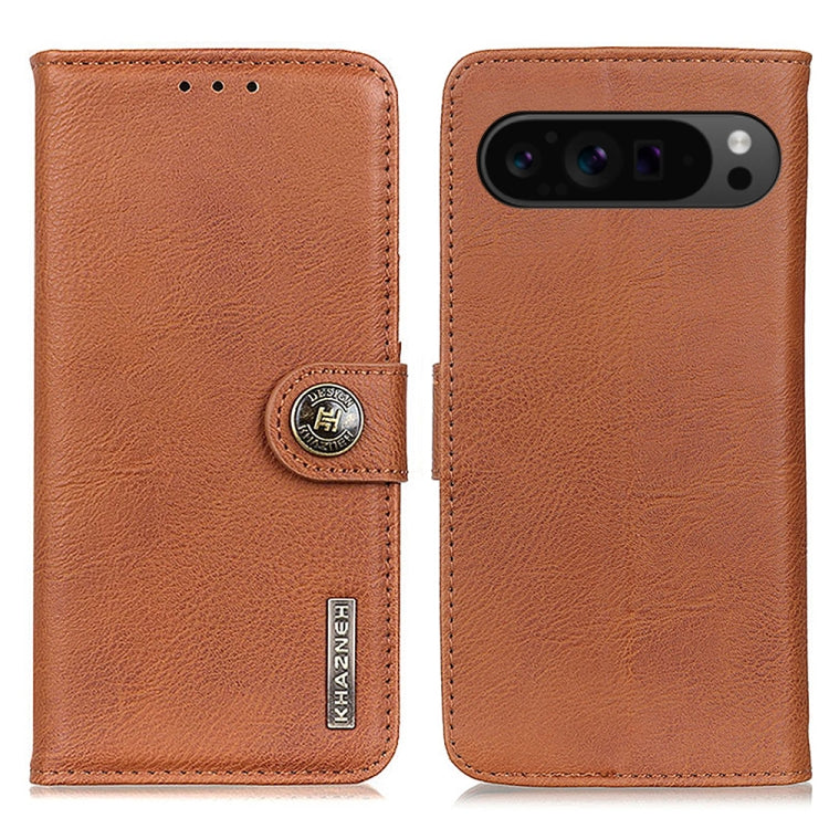 For Google Pixel 9 Pro KHAZNEH Cowhide Texture Horizontal Flip Leather Phone Case(Brown)