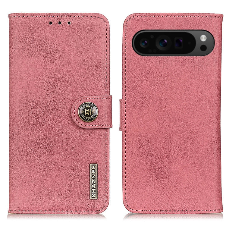 For Google Pixel 10 Pro / 9 Pro KHAZNEH Cowhide Texture Horizontal Flip Leather Phone Case(Pink)