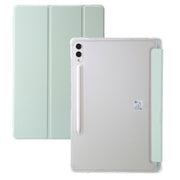 For Samsung Galaxy Tab S9 3-Fold Clear Acrylic Leather Tablet Case(Green)
