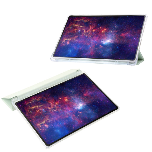 For Samsung Galaxy Tab S9 3-Fold Clear Acrylic Leather Tablet Case(Green)