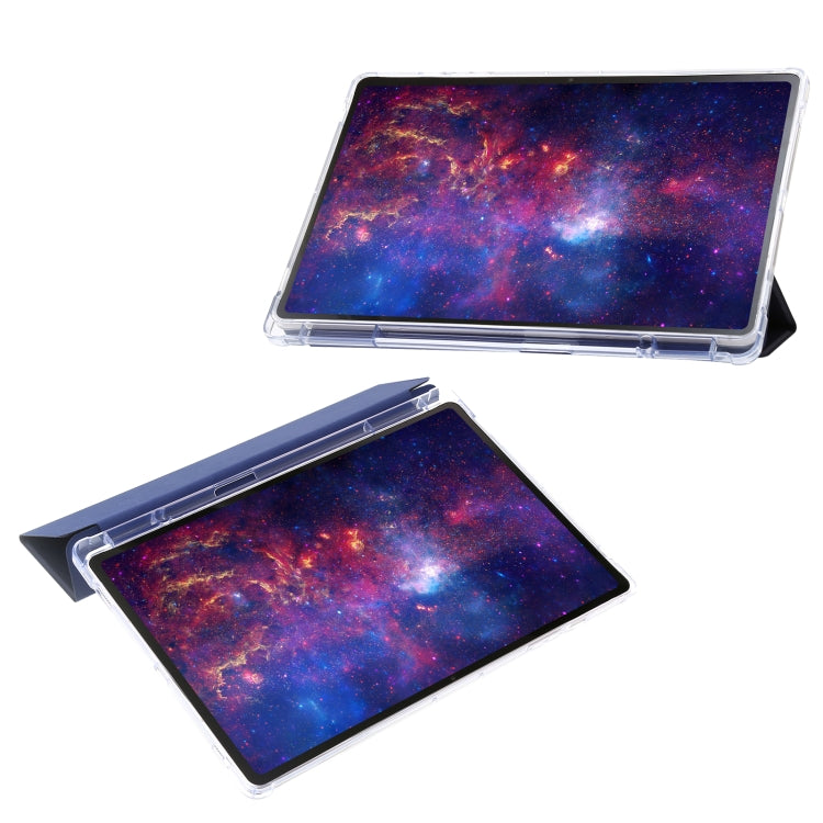 For Samsung Galaxy Tab S9 3-Fold Clear Acrylic Leather Tablet Case(Dark Blue)