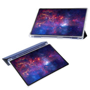For Samsung Galaxy Tab S9 3-Fold Clear Acrylic Leather Tablet Case(Dark Blue)