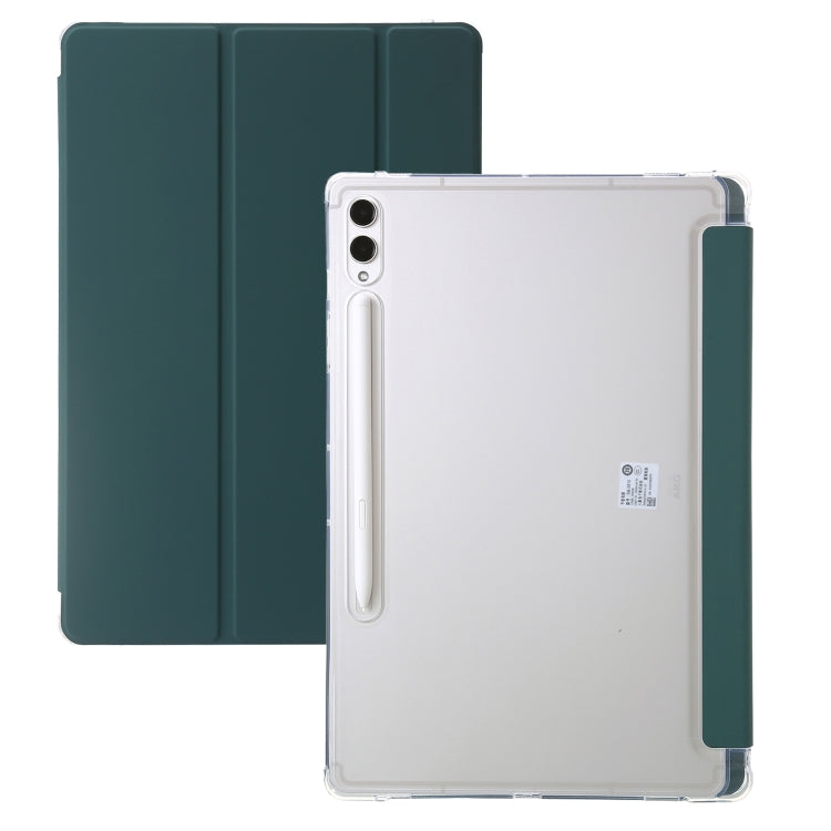 For Samsung Galaxy Tab S9 3-Fold Clear Acrylic Leather Tablet Case(Deep Green)