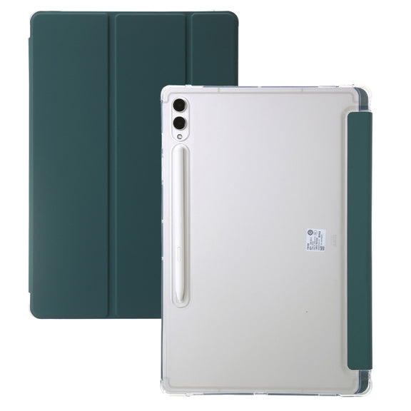 For Samsung Galaxy Tab S9 3-Fold Clear Acrylic Leather Tablet Case(Deep Green)