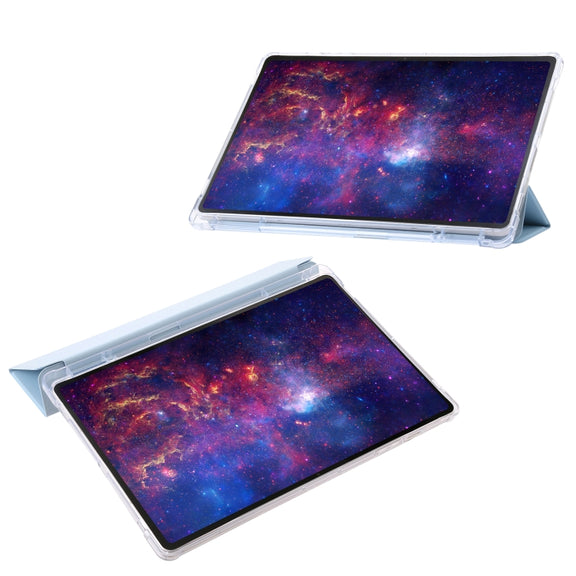 For Samsung Galaxy Tab S9 3-Fold Clear Acrylic Leather Tablet Case(Ice Blue)