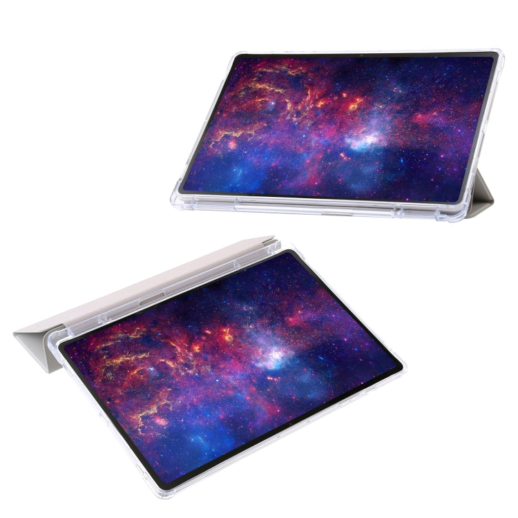 For Samsung Galaxy Tab S9 3-Fold Clear Acrylic Leather Tablet Case(Grey)