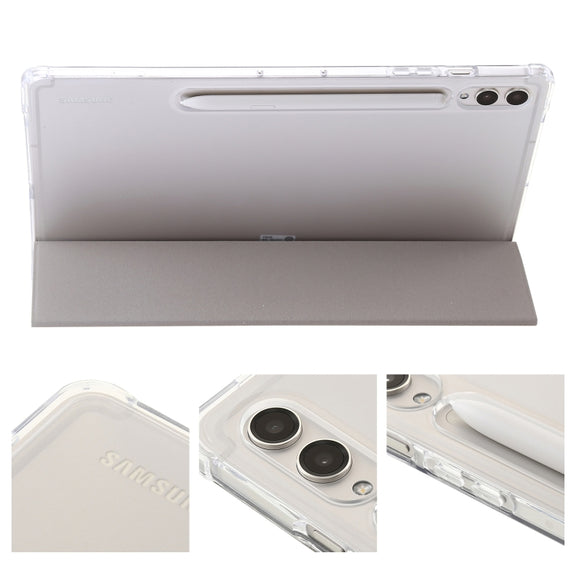 For Samsung Galaxy Tab S9 3-Fold Clear Acrylic Leather Tablet Case(Grey)